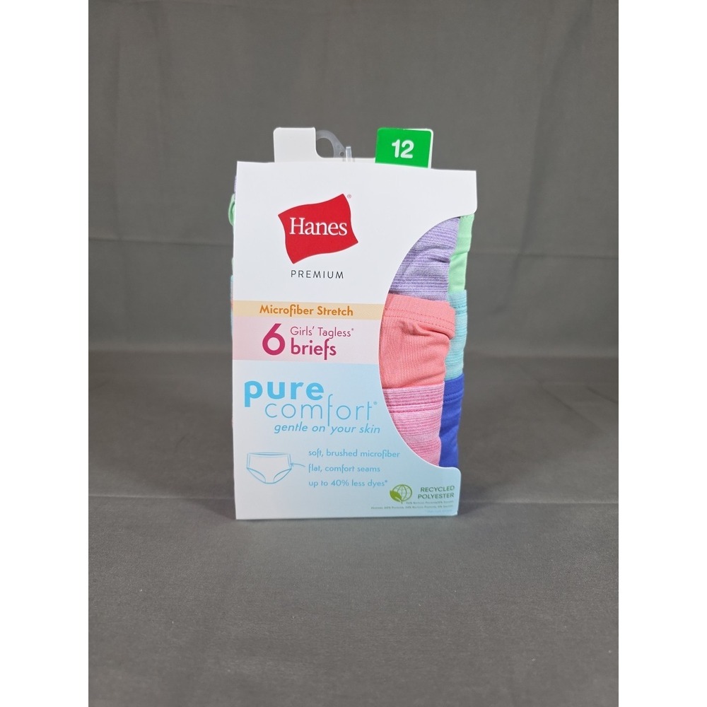 Hanes Girls SIZE 12 Pure Comfort Microfiber Briefs Panties 6 PACK Colorful